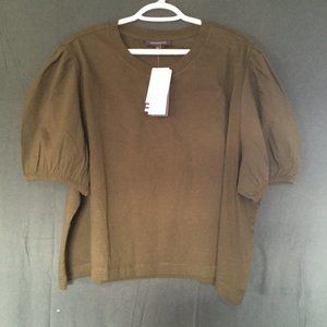 French Connection cropped plus size army green puffed short sleeve New with Tags